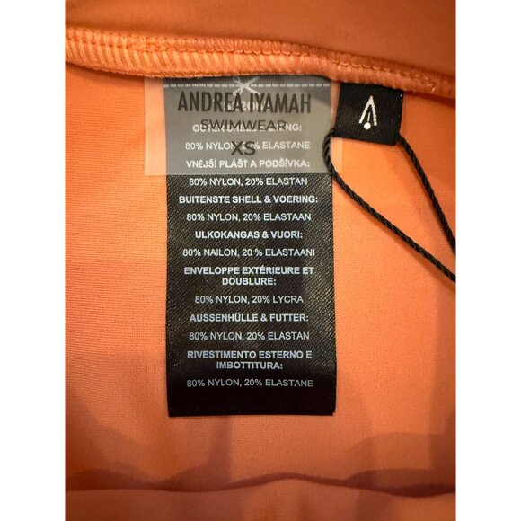 NWT Andrea Iyamah Kiara High Rise Two-Tone Ruffle Bikini Bottom Peach/Deep Red - Picture 4 of 16